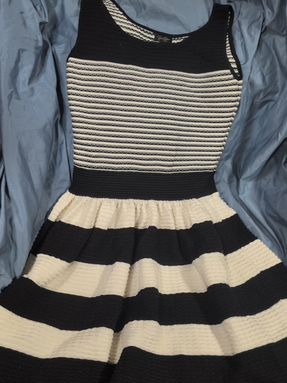 Black and White Striped Sleeveless Peplum Dress